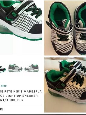 Stride Rite Boys White Mesh Sneakers with Green and Black Accents